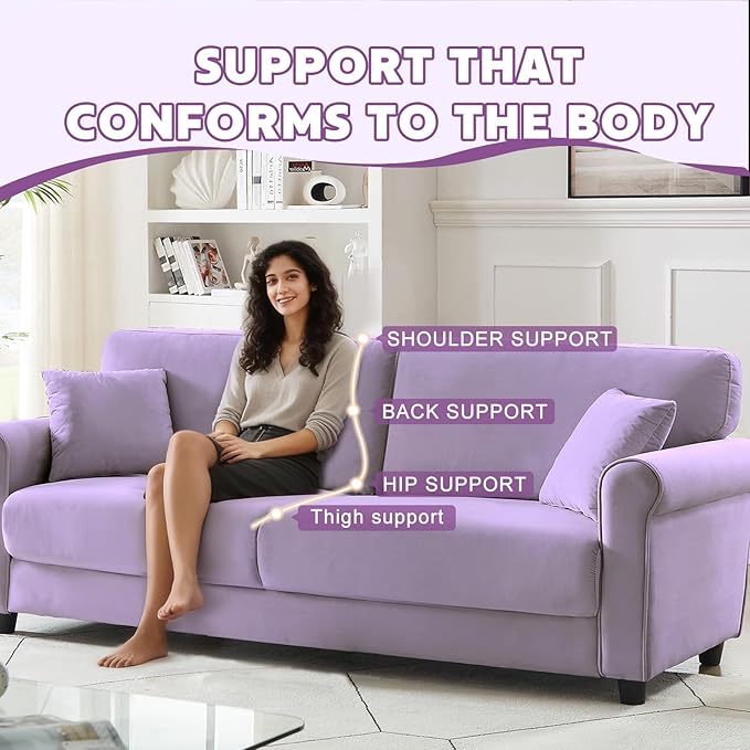 83 Sofa CouchSmall Modern LoveseatLove Seat with 2 SeaterVelvet Loveseat SofaSmall Couch for Living RoomBedroomOffice (Light Purple)