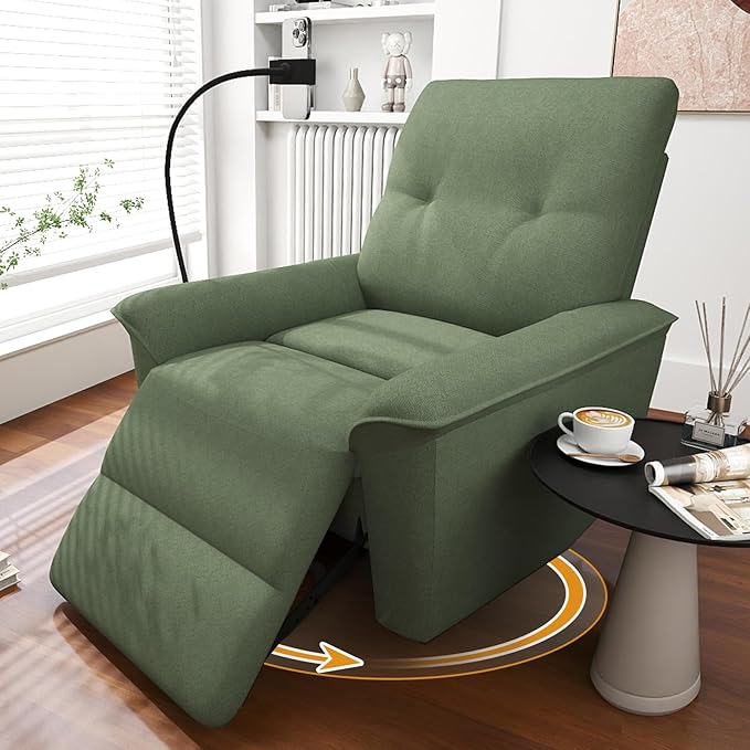 cinkehome Power Swivel Rocker Recliner Electric Glider Recliner for Nursery with USB &amp Type-C and Phone Holder Upholstered Rocking Recliner for Living Room Nursery Green