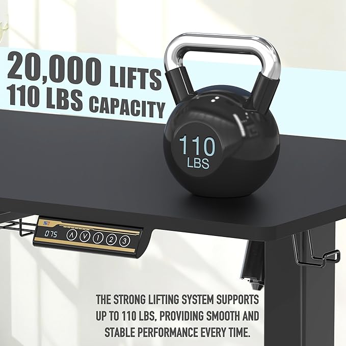 SHW 55 x 28 Inches Electric Height Adjustable Standing Desk with Drawer and Memory Preset Black