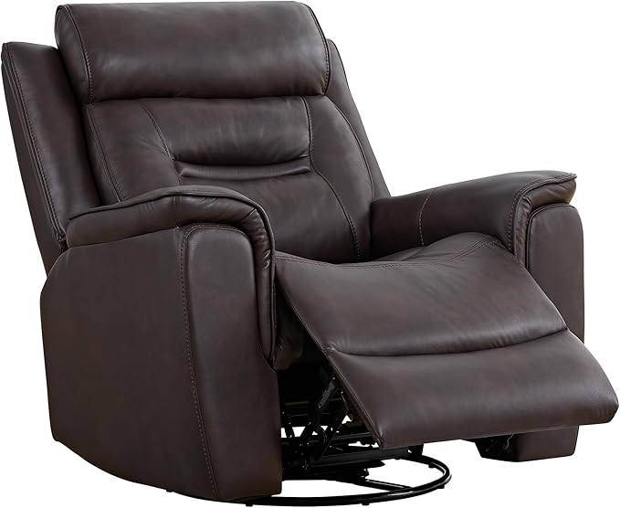 Leather Recliner Chair 360° Swivel Rocker for Adults Manual Rocking Reclining Chair with Adjustable Backrest Footrest for Living Room Bedroom Home Theater Seating