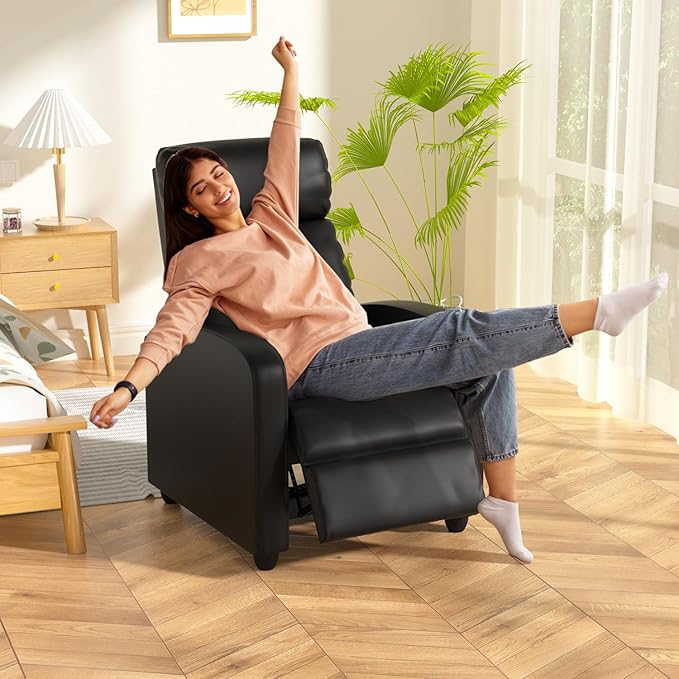 Massage Recliner Chair Single Sofa Chair with Remote Control Chair Recliner Lazy Recliner Chair Living Room Recliners with Pu Leather Padded Seat Backrest Recliner Chairs for Adults Black