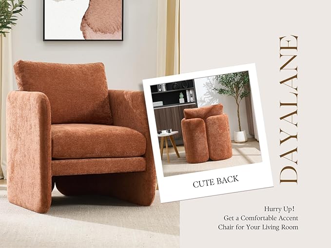 Modern Barrel Accent Chair Mid-Century Beige Chenille Fabric Armchair for Living Room Comfy Upholstered Reading Accent Chairs Single Sofa Chair for Bedroom Waiting Room Office1 PCS Orange