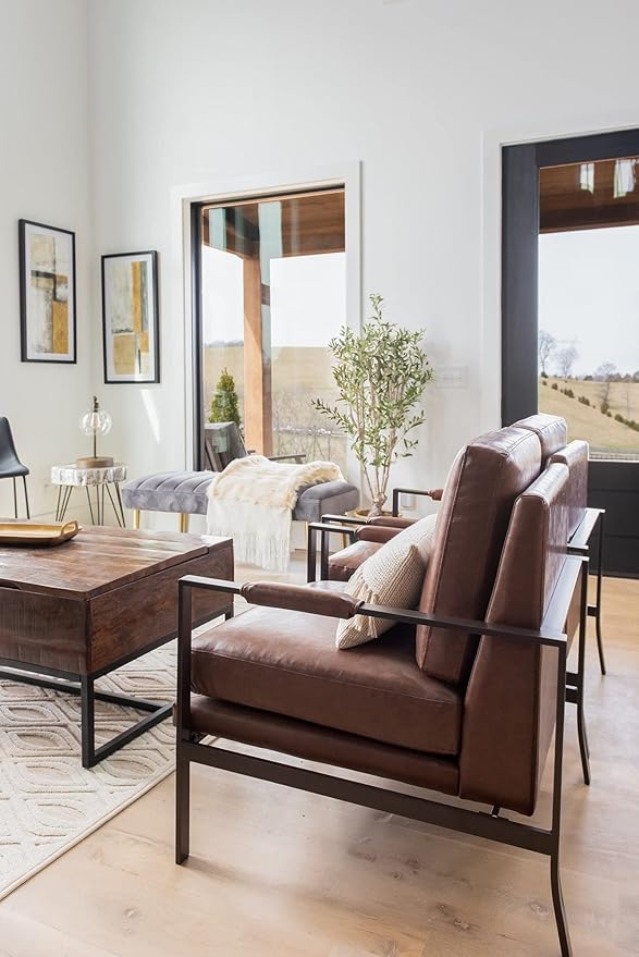 Signature Design by Ashley Peacemaker Mid-Century Modern Faux Leather Accent Chair Brown