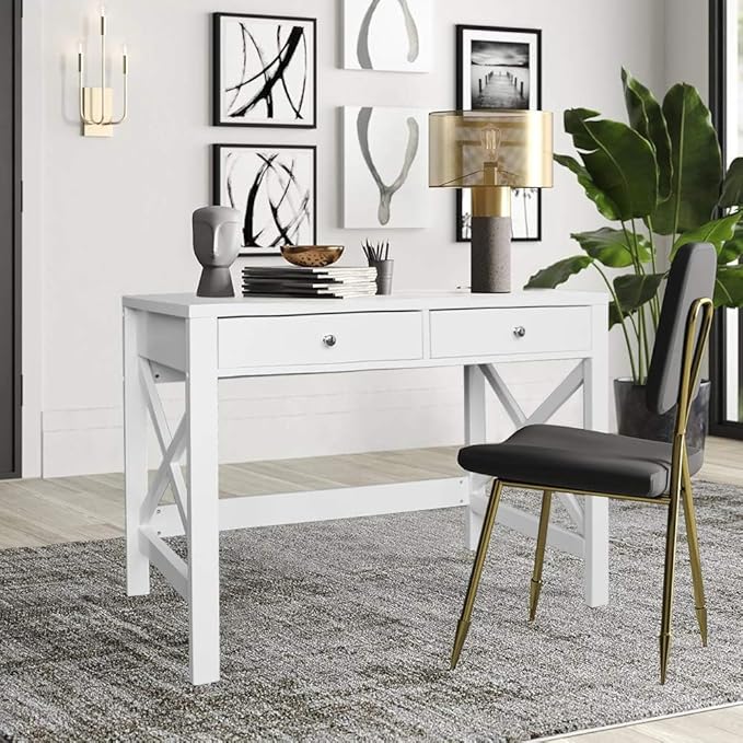ChooChoo Computer Desk Study for Home Office Modern Simple 40 Inches Desk with Drawers Makeup Vanity Console Table White