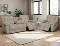 Manual Recliner Sofa Set Living Room Furniture Sets Corduroy Reclining Couches Comfy Reclining Chair Sofa with Coffee Table 2PCS Fabric Recliner Furniture for Home/Office (Beige 3+1 Seat)