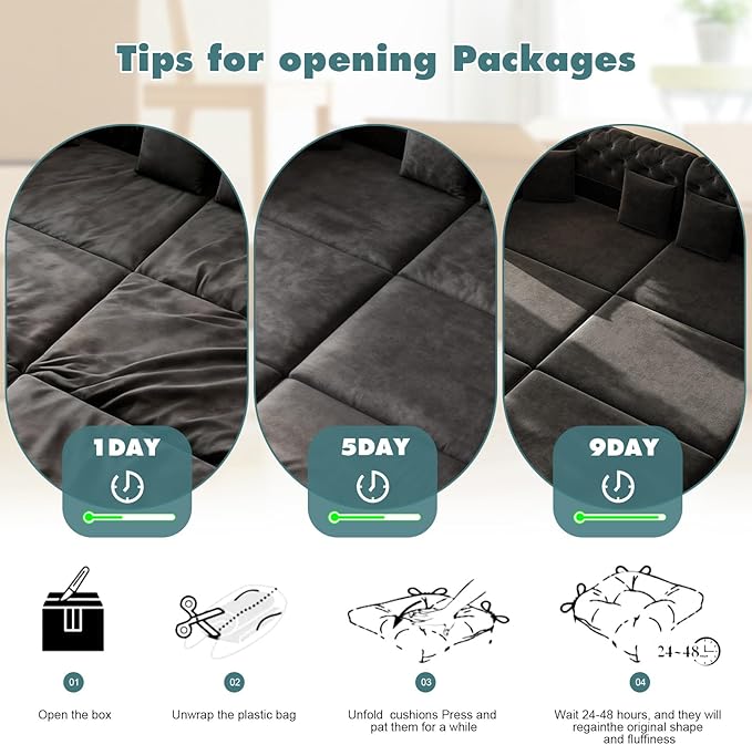 Polibi 90.6 3-in-1 Convertible Sleeper Sofa Bed Velvet Tufted Modern 3-Seater Couch with Movable Ottoman &amp Gold Trim King Size Sleeper for Living Room Apartment Black
