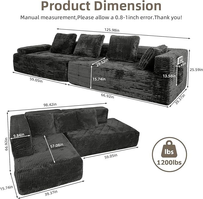 126 Modular Sleeper Couch Sectional Couches for Living Room Ergonomic Memory Foam Sleeper Sofa Oversized Loveseat Sofa Bed Bedroom Apartment Office | Ergonomic No Assembly Required