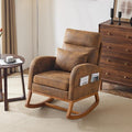 VINGLI Rustic Microfiber Nursing Rocking Chair with Thick Headrest Upholstered Mid-century Modern Nursery Rocker Glider with Curved Armrest Sturdy Solid Wood Base for Living Room Bedroom Baby Room