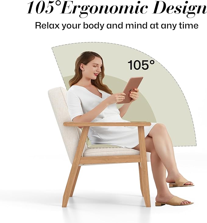 KCC Mid-Century Modern Linen Fabric Accent Chair Set of 2 Upholstered Tufted Leisure Chair Comfy Reading Side Chair with Armrest and Solid Wood Frame for Living Room Bedroom Balcony(Beige)