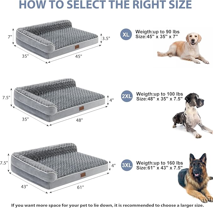 BFPETHOME Orthopedic Dog Bed for Extra Large Dogs-Big Waterproof Sofa Dog Bed with Removable Washable Cover Large Pet Bed with Waterproof Lining and Nonskid BottomPet Bed for Large Dogs Grey