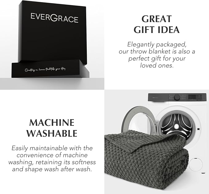 EVERGRACEHOME Chunky Chenille Knit Throw Blanket for Couch Soft Luxurious Moss Stitch Blankets for Bed Cozy Decorative Farmhouse Knitted Throws for Sofa Charcoal Gray 50 x 60
