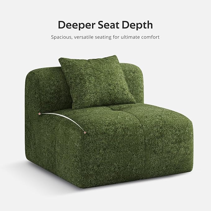 Modern L-Shaped Modular Sectional Sofa for Living RoomOversized 3-Seater Couch with Deep Seat and Movable Ottoman – No AssemblyComfortable Suede Fabric Boneless Sofa (Dark Green)