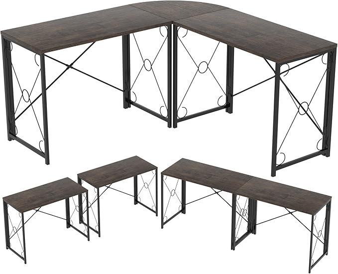 VECELO 39.4 Folding Computer Desk Simple Laptop Table Home Office Workstation for Reading Writing No Assembly Needed Small SpaceOak Gray（2pack）