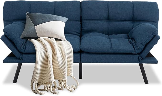 MUUEGM Futon Sofa Bed Couch Sofa Memory Foam Futon Sleeper Sofa Loveseat Convertible Couch Bed for Small Compact Spaces Apartment Blue.