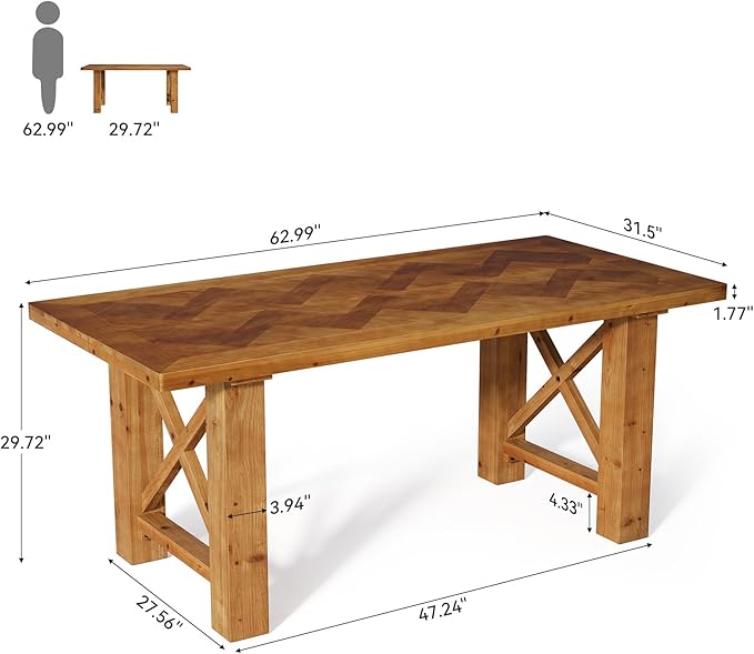 63-Inch Computer Desk Solid Wood Office Desk with Parquet Top and X-Shaped Legs Modern Executive Study Table for Home Office Large Legroom Brown