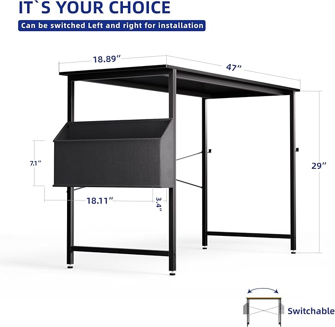 Pamray 47 Inch Computer Desk for Small Spaces with Storage Bag Home Office Work Desk with Headphone Hook Small Office Desk Study Writing Table