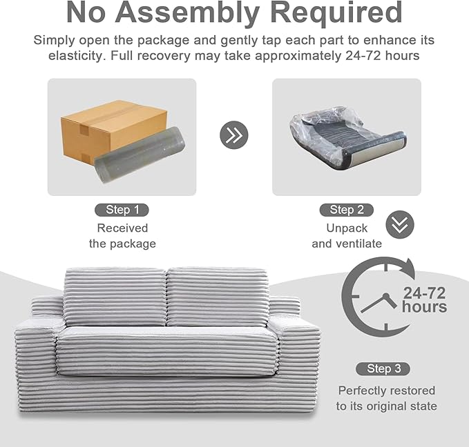 Boneless Loveseat Sofa: 70 Inch Corduroy Cloud Double Sofa 2-in-1 Convertible Cloud Sofa Bed for Living Room Apartment &amp Small Spaces (Minimalist Light Gray)