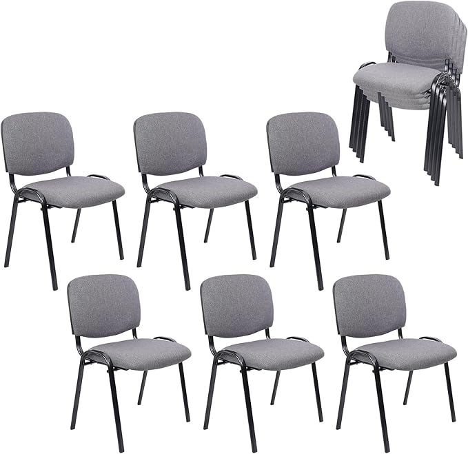 CLATINA Set of 10 Stackable Waiting Room Chairs Armless No Wheels Reception Chair with Upholstered Seat Guest Chairs for Conference Breakroom Lobby Events Church School Hall Hotel (Grey)