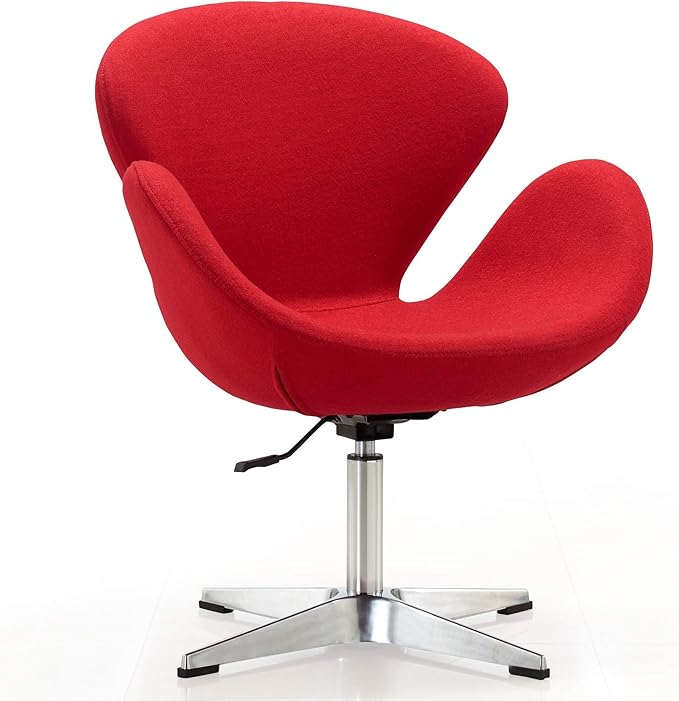 Manhattan Comfort Raspberry Adjustable Swivel Accent Chair Set of 2 with 360° Turn Polished Chrome Base Modern Retro Design Ideal for Living Room and Home Office Red Wool Blend