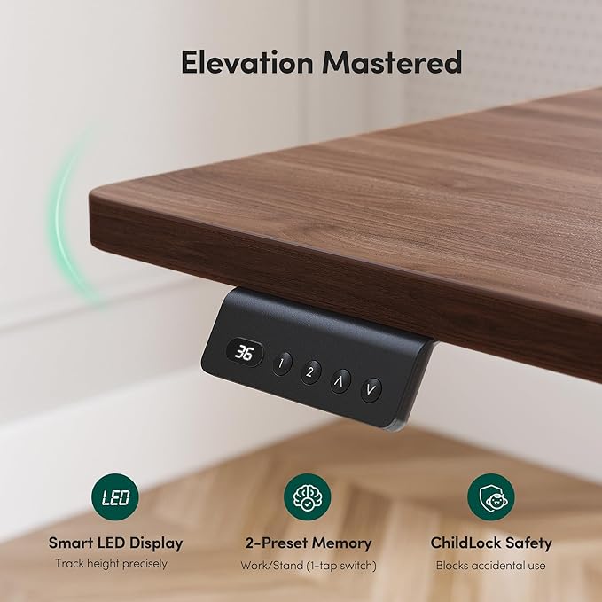 FEZIBO 63 x 55L Shaped Standing Desk Adjustable Height 63 Inch Electric Stand up Corner Computer Desk Sit Stand Home Office Desk with Splice Board Black Frame/Black Walnut Top