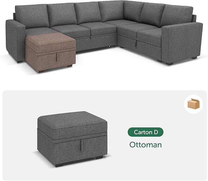 HONBAY Storage Ottoman Module for Sectional Sleeper Sofa with Pull Out Bed Movable Footrest Ottoman for Modular Couch Dark Grey