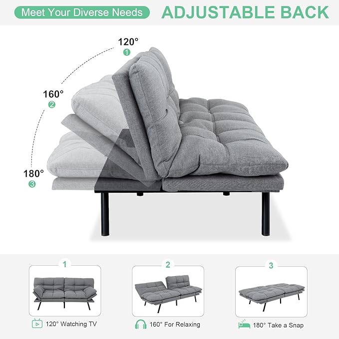 MUUEGM Futon Couch with 71 Adjustable High Density Memory Foam Futon Sofa Bed Modern Design Sofa Bed for Living Room Sleeping and Relaxing(Fabric Light Gray)