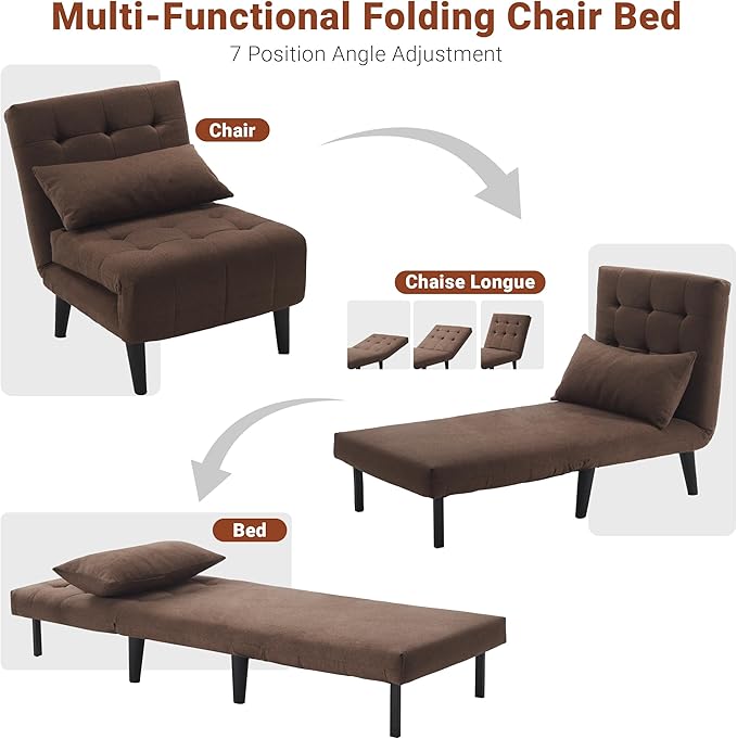Convertible Chair Bed with 7-in-1 Linen Fabric Couch Bed Ideal for Compact Living Rooms Apartments Guest Rooms or Offices Brown