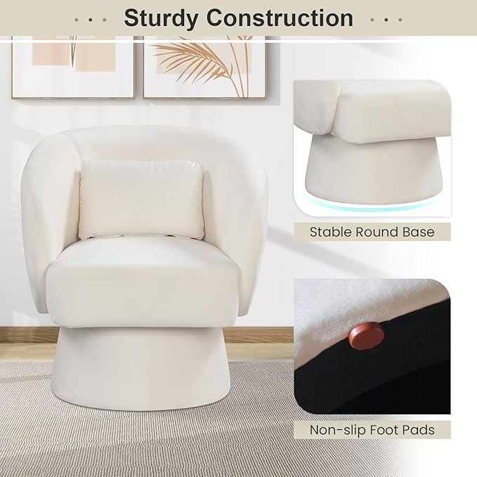 Giantex Swivel Accent Chair Upholstered Barrel Chair with Curved Back &amp Removable Lumbar Pillow Comfy Round Armchair with 360° Rotating Function Single Sofa Chair for Living Room