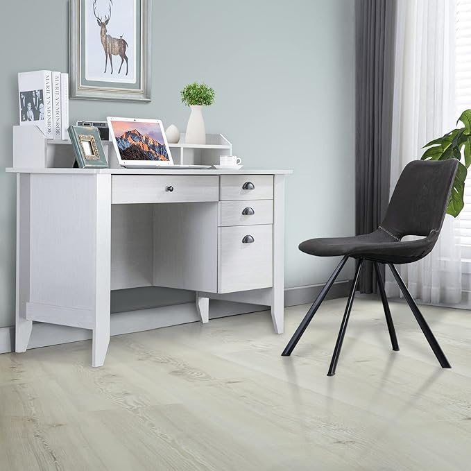 Catrimown Computer Desk with Drawers and Hutch White Desk with Drawer Wood Executive Desk Teens Student Desk Writing Laptop Home Office Desk for Small Spaces Cream 47.5''D x 22''W x 36.5''H