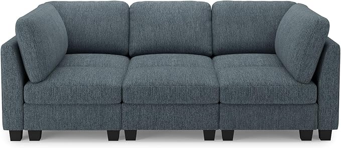 Belffin 86.2 Sectional Sleeper Sofa Bed with Deep Seat Cloud Modular Sectional Couches for Living Room. Blue Grey Sofa