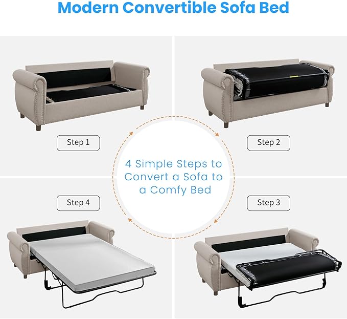 PUREMIND 2-in-1 Queen Pull Out Sofa Bed Convertible Couch Bed Couch with Pull Out Beds Upholstered Sleeper Sofa Beds Loveseat Sleeper Couches for Living Room Apartment and Small Spaces