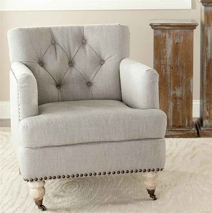 Safavieh Hudson Collection Mario Light Grey and Brass Nailheads Club Chair