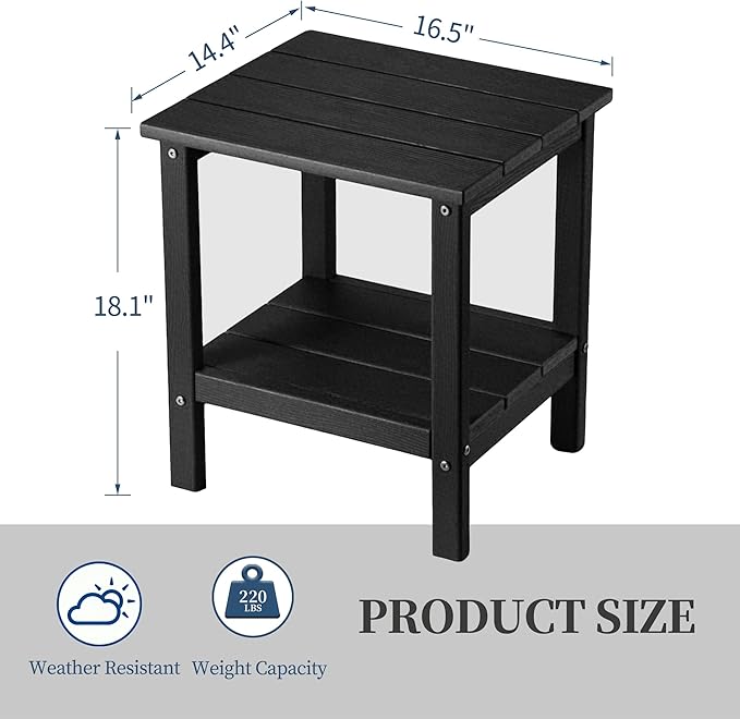 Outdoor Side TableDouble Layer Small Side TablesAll Weather Adirondack Side Table Waterproof Outdoor End Tables for PatioPoolPorch (Black)