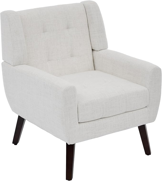 Accent Chair Comfy Mid Century Modern Small Armchairs with Solid Wood Frame and Soft Cushion for Living Room Bedroom (Fabric Beige Set of 2)