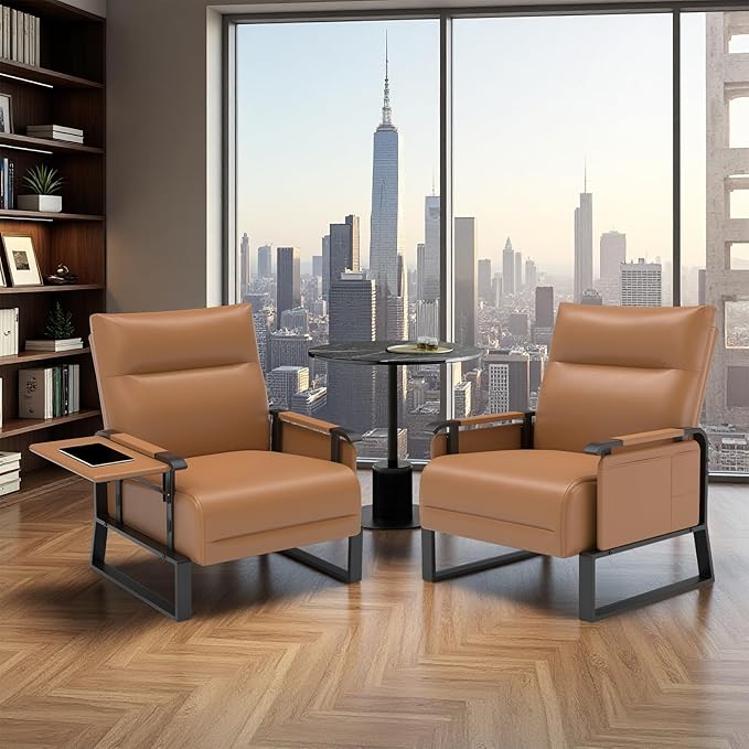 Accent Chair Set of 2 Living Room ChairsReading Chair Sofa Couch with Flip Up Tray Table Side Pockets for Apartment Bedroom and Small Spaces (1-Seater+1-Seater)