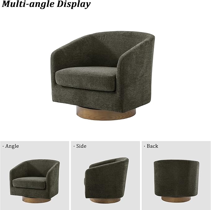 Swivel Barrel Chair Modern Round PU Leather Accent Armchair for Living Room Bedroom Oversized Comfy Club Reading Chairs for Adults (Chenille Tan Set of 2)