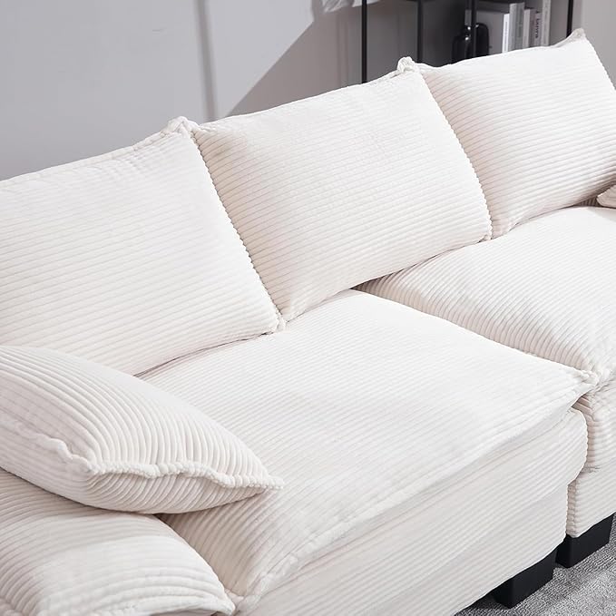 90 Oversized Loveseat Sofa Modern Corduroy Loveseat Couch Comfy Deep Seat Upholstered Sectional Sofa with Pillows for Living Room Bedroom Apartment (Beige)