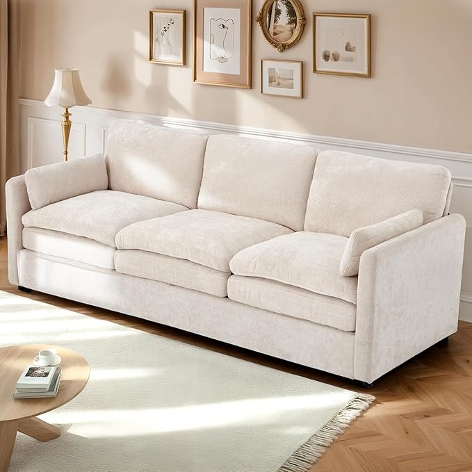 Esright 89'' Cloud Couches for Living Room 3 Seats Sectional Sofa Couch Chenille Modular Couch Sofa with Removable Pillows Oversized Modern Cozy for Studio Apartment Cream White