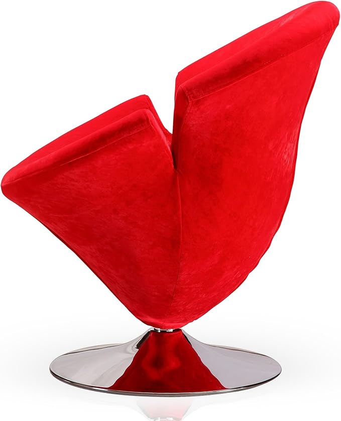 Manhattan Comfort Tulip Swivel Accent Chair Set of 2 with 360° Turn Modern Flower Inspired Design Soft Velvet Upholstery Polished Chrome Base No Assembly Required 300 Lbs Capacity Red