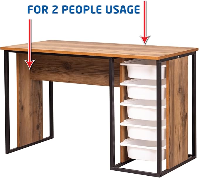 Comfyt Modern Rustic Brown Medium Desk with 5 Drawers Space-Saving Multi-Functional Perfect for Home Office Study Gaming Crafting