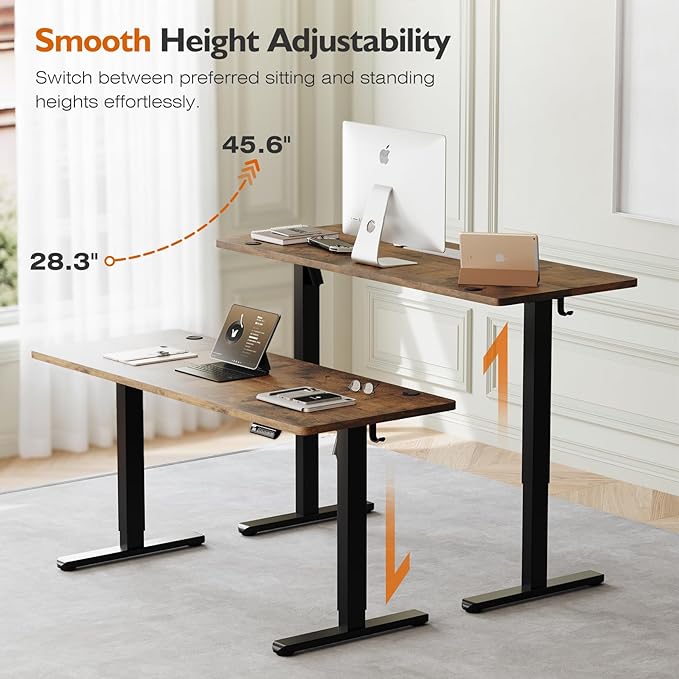 Monomi Electric Height Adjustable Standing Desk 48x24 Inches Ergonomic Home Office Sit/Stand Up Desk with Two-Piece Desktop (Black Steel Frame/Rustic Brown Top)