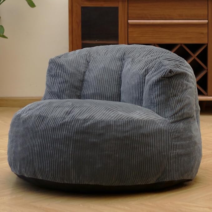 N&ampV Large Crescent Bean Bag Chair Adult Size Bean Bag Sack Foam Filling Soft Premium Corduroy Bean Bag for Living Room Bedroom Dorm and Office (Frost Gray)