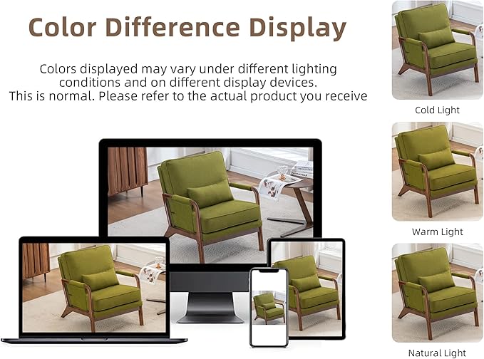 Mid Century Modern Chair Set of 2 Upholstered Lounge Arm Chair with Solid Wood Frame Comfy Accent Chair for Living Room Bedroom Reading ReceptionGreen