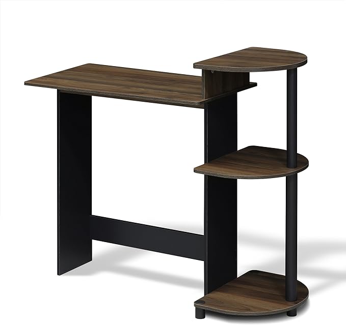 Furinno COMPACT Desk 28.5 Wide Gaming Desk with Shelves Computer Desk with Book Shelf Office Desk for Home Office Study Room Dorm Bedroom Columbia Walnut