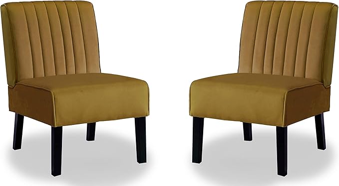 Mid Century Modern Accent Chairs Set of 2 with Minimalist Design Elegant Velvet Upholstery and Solid Wood Legs Ideal for Living Room or Bedroom Yellow