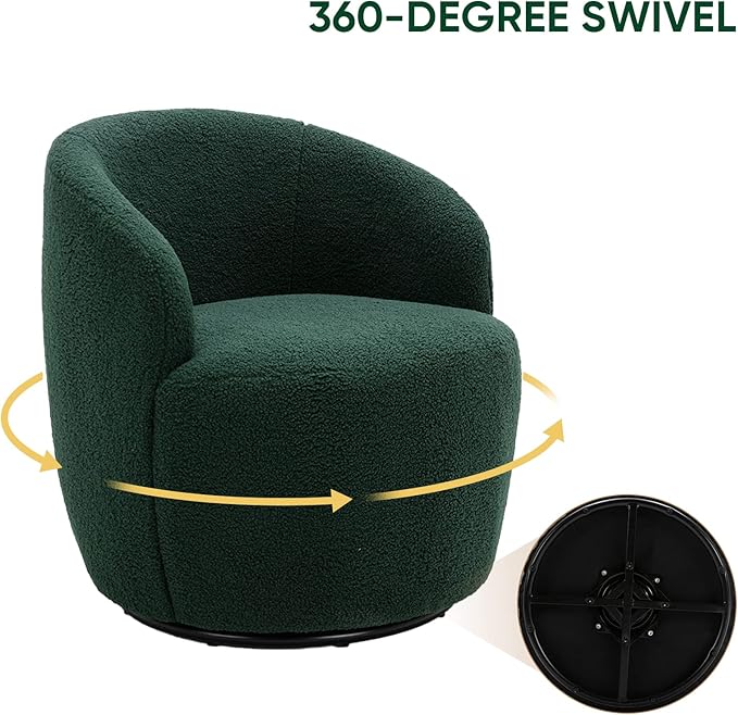 Antetek 2 Units Swivel Chair Round Accent Sofa Chair Club 360 Degree Swivel Barrel Chair Modern Teddy Farbic Leisure Arm Chair for Nursery Living Room Hotel Bedroom Office Lounge Green