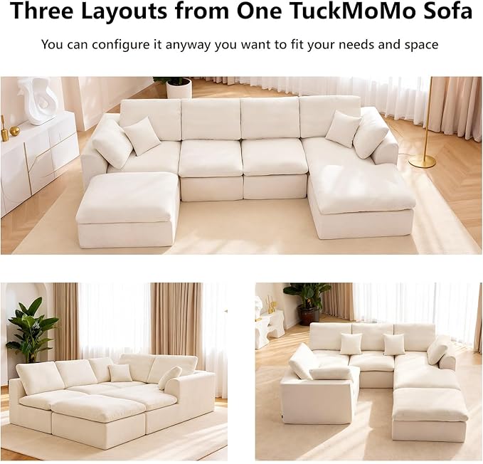 137.8 Large Sectional Couches for Living Room U Shaped Couch with Movable Ottoman 4-Seater Cloud Couch Sectional Sofa with Deep Seat No Assembly Required Warm White