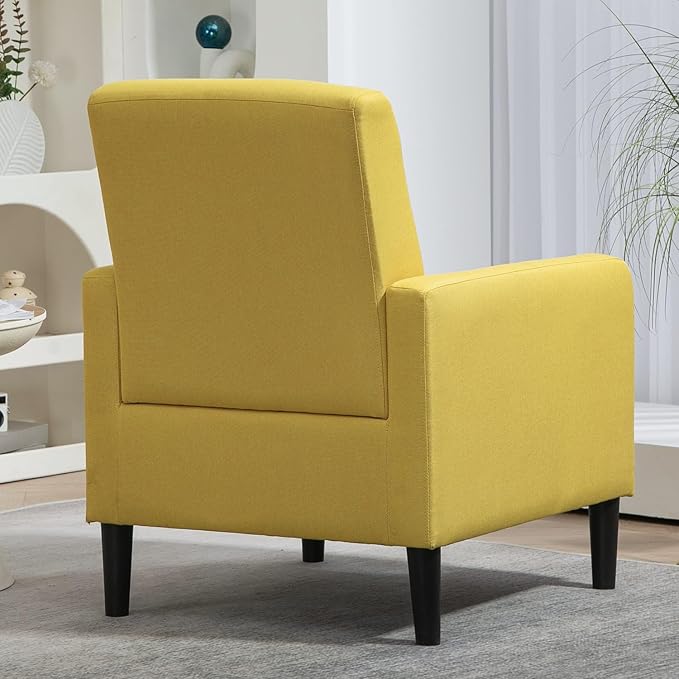 Minimalist Upholstered Armchair with Ergonomic Design Padded Seat &amp Curved Armrest Decorative Comfy Accent Chair Ideal for Living Room Bedroom Office Mustard Yellow