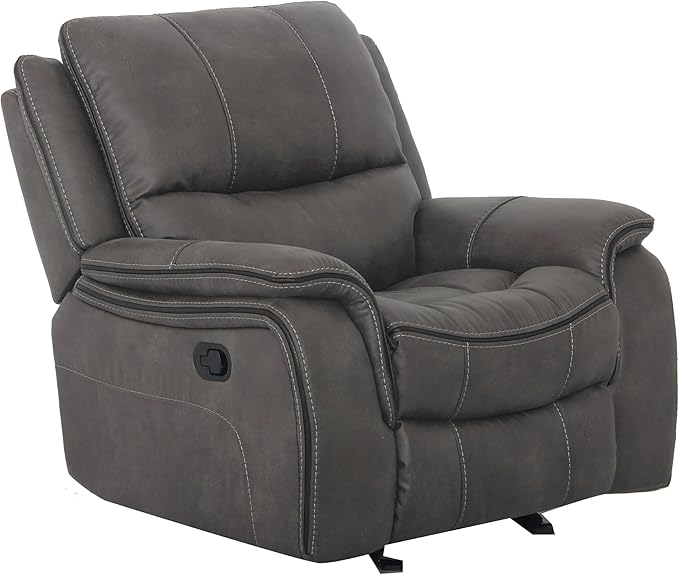 Furniture of America Rock Haven Fabric Upholstered Power Recline Chair with Pillow Top Arms for Living Room Home Office Dark Gray