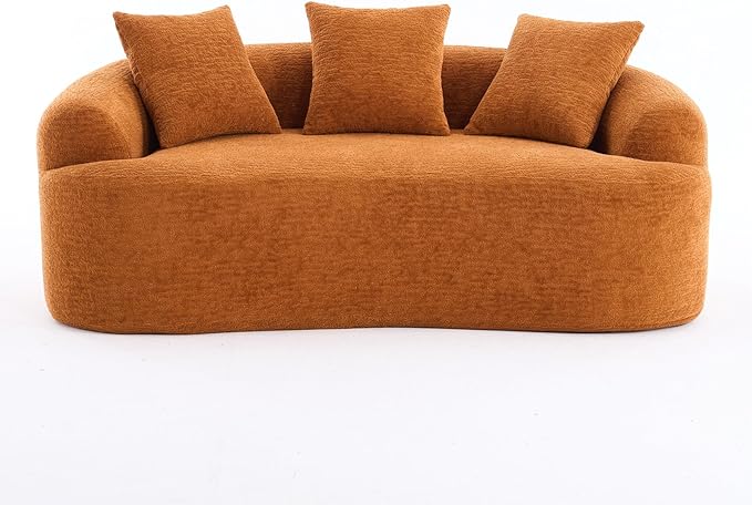 65” Orange Curved Couch&amp Loveseat Sofa with 3 Pillows Compression Couch with Round Armrest Suitable for Small Space Bedroom Living Room Memory Foam Chenille No Assembly (Orange)